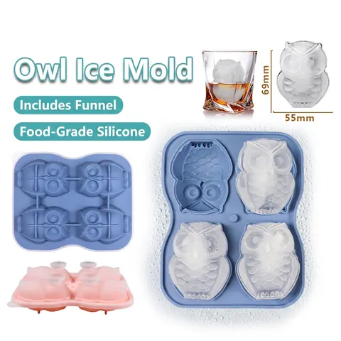 Eulenform Eiswürfelform Silikon Tablett Mit Trichter Einfache Entnahme Für Whiskey Cocktails Party Neuheit