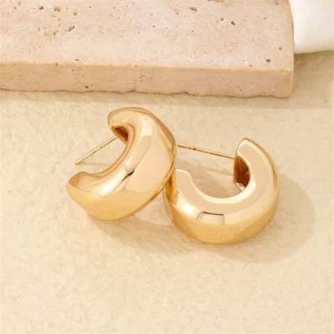 Chunky C-Shaped Hoop Earrings Polished Stainless Steel With 925 Sterling Silver Earring Post Men Hip Hop Minimalist Style