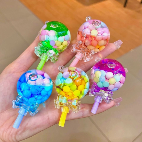 Cute Lollipop Shape Quicksand Oil Bottle Keychain For Women Girls Bag Charm DIY Pendant Accessory Acrylic Decorative Gift