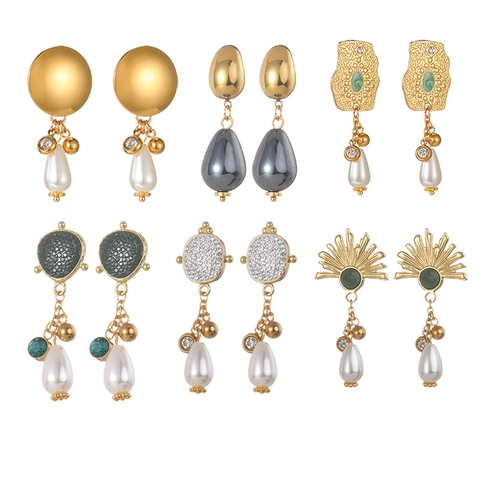 Orecchini a Goccia in Acciaio Inossidabile Oro Con Perle Artificiali Strass Gioielli Eleganti Vintage da Donna