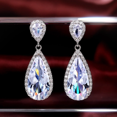 Pendientes De Gota De Agua De Lujo Cobre Circonita Corte Pera Halo Micro Pavé Elegante Moda Nupcial Para Mujeres