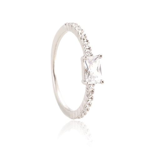 Anello In Argento Sterling 925 Zircone Rettangolare Taglio Smeraldo Diamante Incastonato Matrimonio Anniversario Per Donne