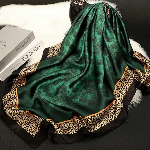Square Scarf Satin Imitation Satin Floral Paisley Leopard Print Glossy Sun Protection Elegant Head Scarf Neck Wrap