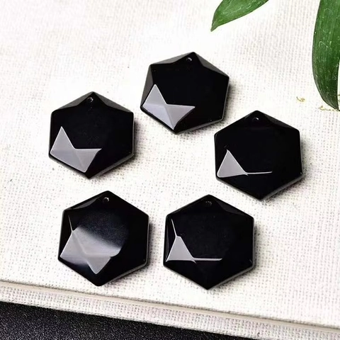 Natural Black Obsidian Hexagram Pendant Geometric Faceted Star Of David Charm For DIY Jewelry Making Necklace Accessory