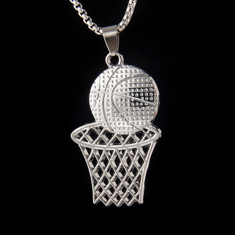 Basketball Hoop Pendant Necklace Hip Hop Sports Style Jewelry With Stainless Steel Chain And Alloy Charm