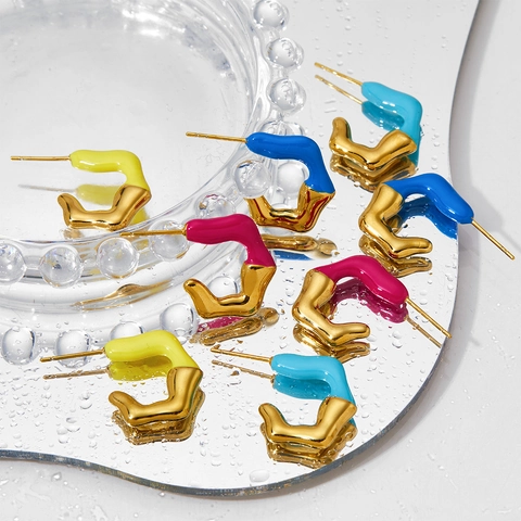 Modern Irregular U-Shape Enamel Stud Earrings With Stainless Steel Earring Post Colorful Geometric Jewelry For Women