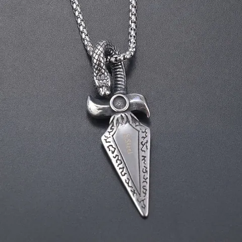 Collana Con Ciondolo A Pugnale Di Serpente Con Runa Vichinga Punta Di Lancia Acciaio Inossidabile Vintage Gothic Punk