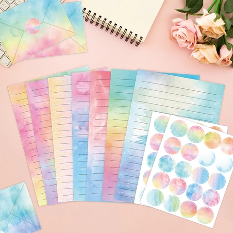 Watercolor Gradient Letter Paper And Envelopes With Seal Stickers Aesthetic Stationery For Writing Invitations Journaling