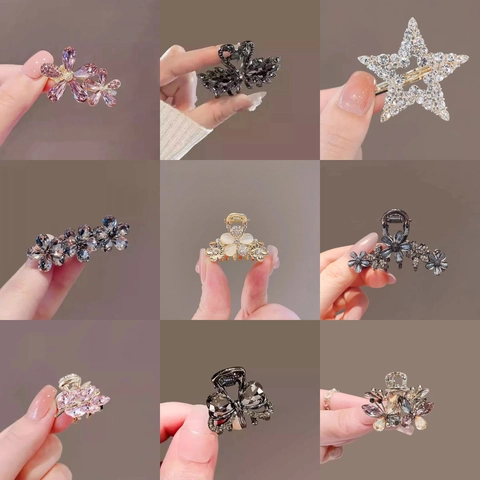 Elegant Rhinestone Mini Hair Claws Floral Butterfly Alloy Crystal Faux Artificial Pearl Side Clips Hair Accessories For Women