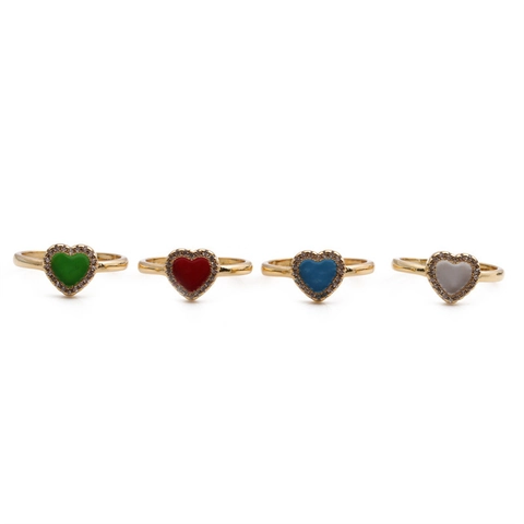 Herz Ring Vergoldet Kupfer Zirkonia Emaille Verstellbar Offen Modeschmuck Damen