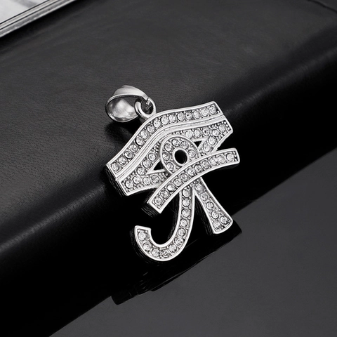 Eye Of Horus Pendant Necklace Stainless Steel Zircon Rhinestone Iced Out Hip Hop Egyptian Jewelry For Men