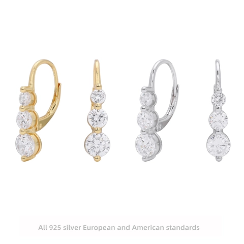 925 Sterling Silver French Ear Buckle Earrings For Women Fashion Zirconia Inlaid Hoops Delicate Jewelry Gift