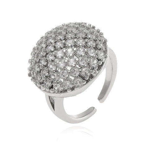 Mode Koper Micro Pave Zirconia Open Verstelbare Ringen Voor Vrouwen Oversized Geometrische Verzilverde Vingerring Sieraden Voor Feest Dagelijks