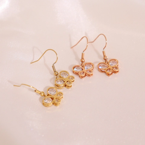Butterfly Dangle Earrings Stainless Steel Cubic Zirconia Inlaid Minimalist Elegant Jewelry For Women Lightweight