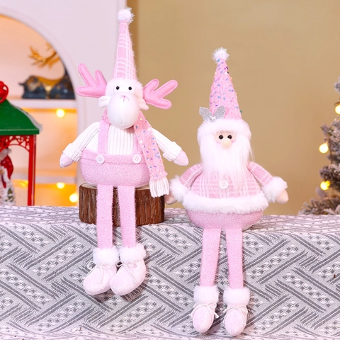 Bambole Peluche Natale Rosa Gambe Lunghe Paillettes Maglia Babbo Natale Pupazzo Di Neve Renna Decorazione Scrivania