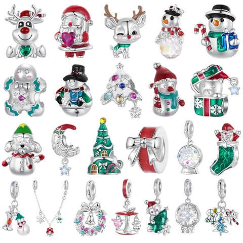 S925 Sterling Silver Christmas Charms Reindeer Santa Claus Snowman Bead For DIY Jewelry Making Festive Bracelet Xmas Gift