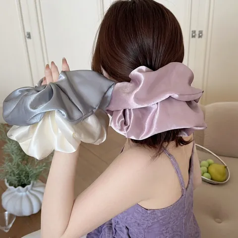 Oversized Satin Scrunchies For Women Elegant Satin-Like Large Hair Ties High Elasticity Ponytail Holder Fashionable