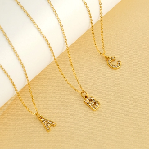 Collana Con Ciondolo Lettera Iniziale Placcata Oro 18K Acciaio Inossidabile Strass Scintillanti Gioielli Moda Per Donna