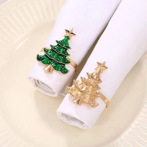 Christmas Tree Napkin Rings Metal Alloy Enamel Star Top Festive Table Decoration Holiday Dinner Party Wedding Home Decor Reusable