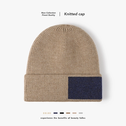 Gorro De Invierno De Piel De Conejo Sintética Forro Polar Cálido Grueso De Punto Calavera Parche De Color En Contraste