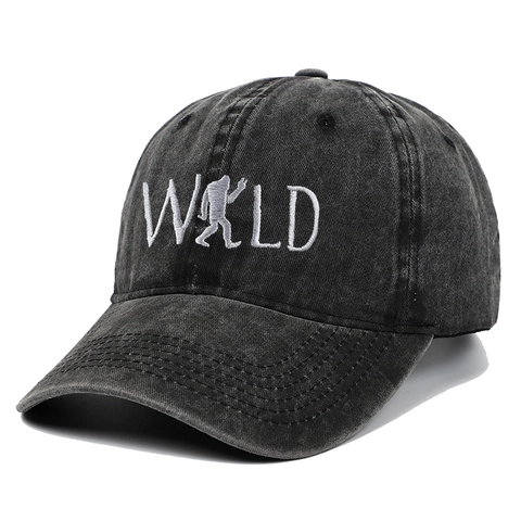 Washed Cotton Baseball Cap Vintage Distressed Wild Letter Bigfoot Embroidery Adjustable Casual Dad Hat Unisex