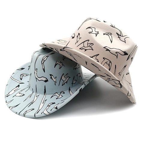 Chapeau De Cowboy Occidental Avec Imprimé Mouette Large Bord Feutre De Polyester Style Vintage Mode Pour Femmes Et Hommes