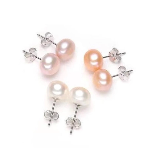 Natural Freshwater Pearl Stud Earrings With 925 Sterling Silver Earring Post Elegant Minimalist Jewelry For Women