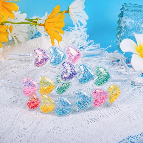 Kids Transparent Heart Headband With Colorful Glitter Sequins Sweet Cartoon Hair Hoop Hair Accessories For Girls
