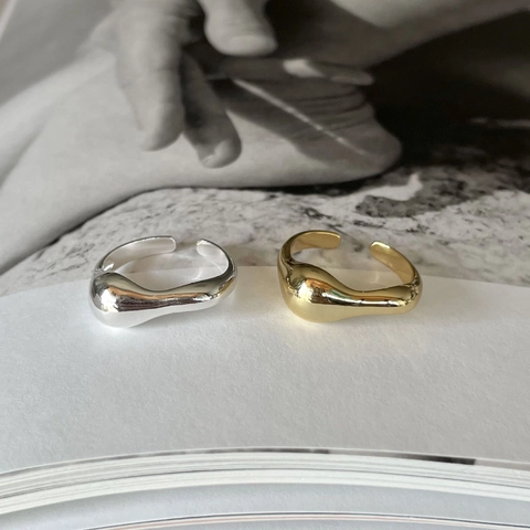 925 Sterling Silber Ring Unregelmäßig Flüssig Wellenförmig Verstellbar Offenes Band Minimalistischer Modeschmuck Damen