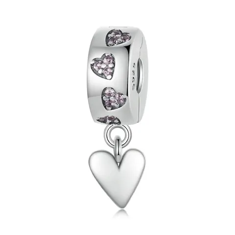 Charme De Coeur Argent Sterling 925 Zircon Cubique Rose Coeur Pendant Butée En Silicone Pour Bijoux Femme Doux