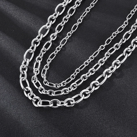 Collar De Cadena O De Acero Inoxidable Para Hombre Joyería Minimalista Simple Cadena De Eslabones Ovalados Con Cierre De Langosta