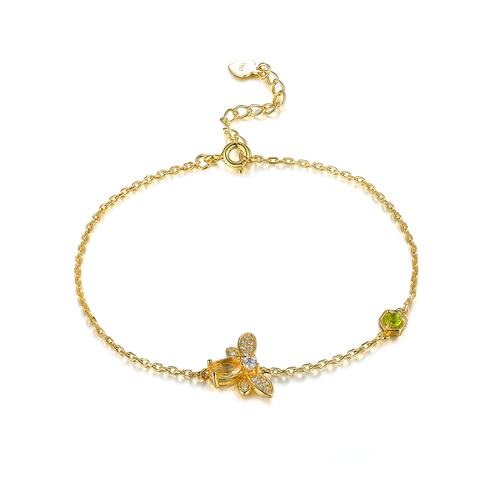 925 Sterlingsilber Biene Armband Für Damen Gold Silber Galvanisiert Zirkonia Honigbiene Sechseck Anhänger Natur Stil Schmuck