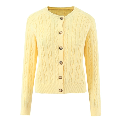 Women Cable Knit Cardigan Sweater Round Neck Single Breasted Long Sleeve Solid Color Soft Knitted Top Casual Outwear