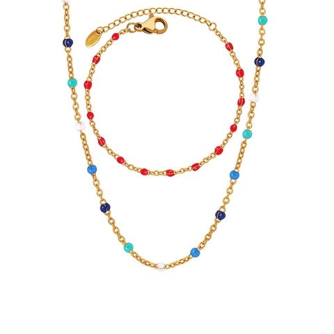 Emaille Perlen Halskette Und Armband Edelstahl Zierliche Vergoldete Kette Bunter Modeschmuck Für Damen