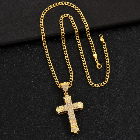 Collana Pendente Croce Lega Con Strass Hip Hop Stile Retrò Catena Cubana Twist Gioielli Da Uomo Alla Moda