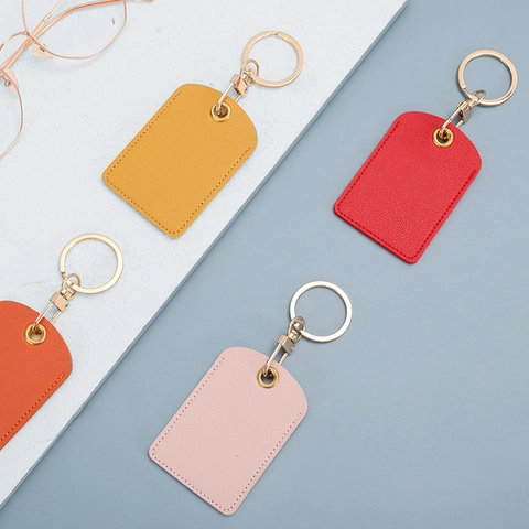 Square PU Leather Access Card Cover Keychain Protective Sleeve For Door Entry Key Card Inductive Card Mini Charm