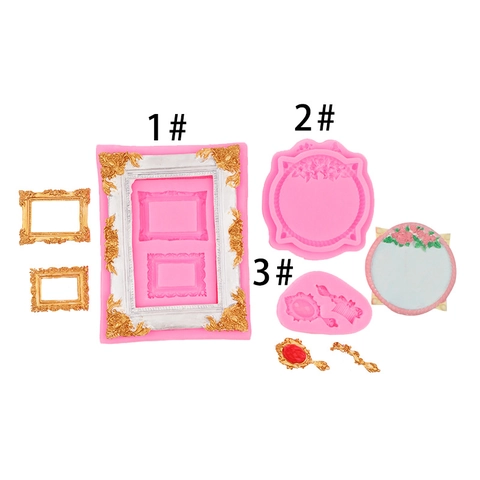 Retro Baroque Relief Photo Frame And Mirror Comb Silicone Mold For DIY Fondant Chocolate Resin Art