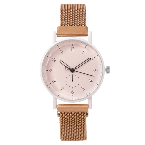 Orologio Al Quarzo Da Donna Quadrante Rotondo Numeri Arabi Cinturino In Maglia Milanese Fibbia Magnetica Elegante