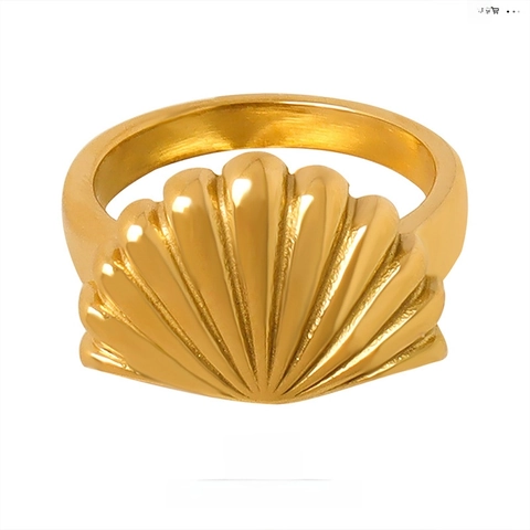 Sint-Jacobsschelp Ring Titanium Staal Verguld Zeebries Chique Minimalistische Sieraden Mode Statement Accessoire Voor Vrouwen