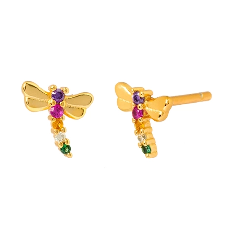 Dragonfly Stud Earrings With 925 Sterling Silver Earring Post Colorful Cubic Zirconia Copper Animal Jewelry For Women