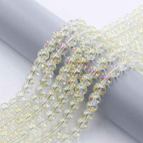 Perline Sciolte In Vetro Di Cristallo Tonde Iridescenti AB Placcate Trasparenti Lisce Per Creazione Di Gioielli Fai Da Te Bracciale Collana Artigianato
