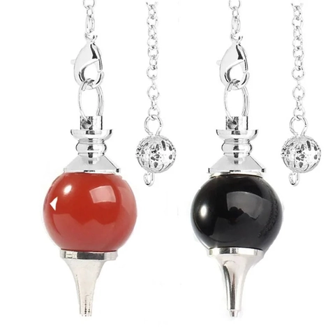 Natural Gemstone Dowsing Pendulum Necklace Hollow Round Bead Reiki Healing Chakra Divination Jewelry For Unisex
