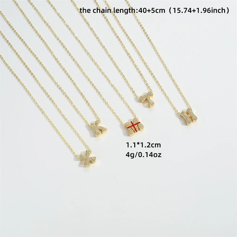 Initial Letter Pendant Necklace Copper Gold Plated Pave Cubic Zirconia Hip Hop Retro Vintage Jewelry For Women