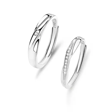 Mobius Loop Couple Rings S925 Sterling Silver Cubic Zirconia Adjustable Opening Simple Elegant Jewelry For Lovers