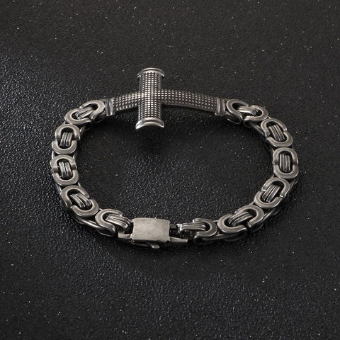 Bracciale Da Uomo In Acciaio Inossidabile Con Ciondolo A Croce Catena Bizantina Gioielli Hip Hop Religiosi