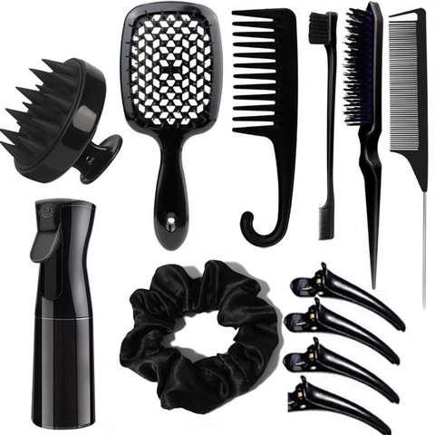 Pettine Per Capelli Spazzola Massaggio Cuoio Capelluto Spray Mollette Elastico Plastica ABS Strumento Districante