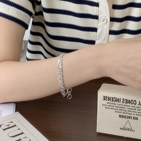 Bracciale A Catena In Argento Sterling 925 Intrecciato Piatto Geometrico Stile Maglia Cubana Gioielli Regolabili Per Donna
