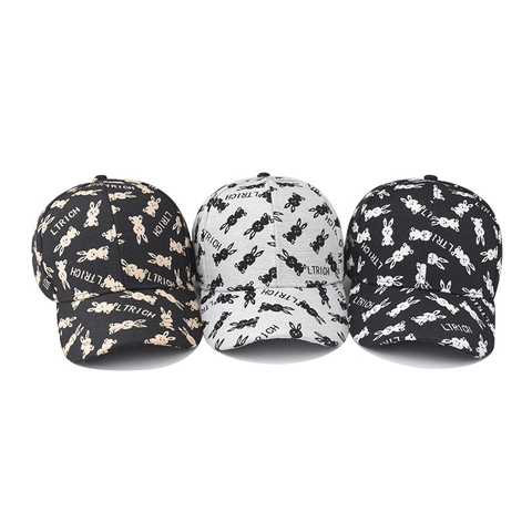 Cappello Da Baseball Ricamo Coniglio Cartone Animato Stampa Lettere Cotone Visiera Curva Regolabile Cappello Sole Casual Streetwear