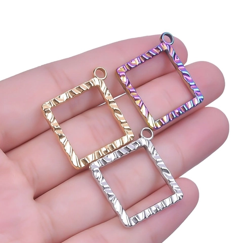 Collana Con Pendente Quadrato Geometrico In Acciaio Inossidabile Texture Martellata Gioielli Minimalisti Per Donna