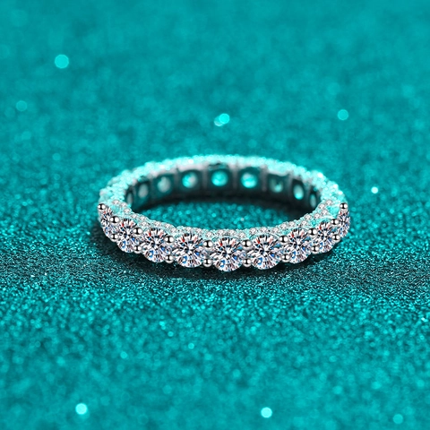 925 Sterling Zilveren Moissaniet Eternity Ring Voor Dames Rond Geslepen Glinsterende Trouwring Verlovingsring Sieraden Cadeau